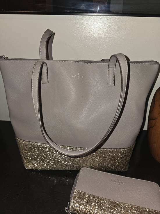 kate spade Handbags - Kate Spade Greta Court Glitter Penny Tote in a gray Saffiano leather
